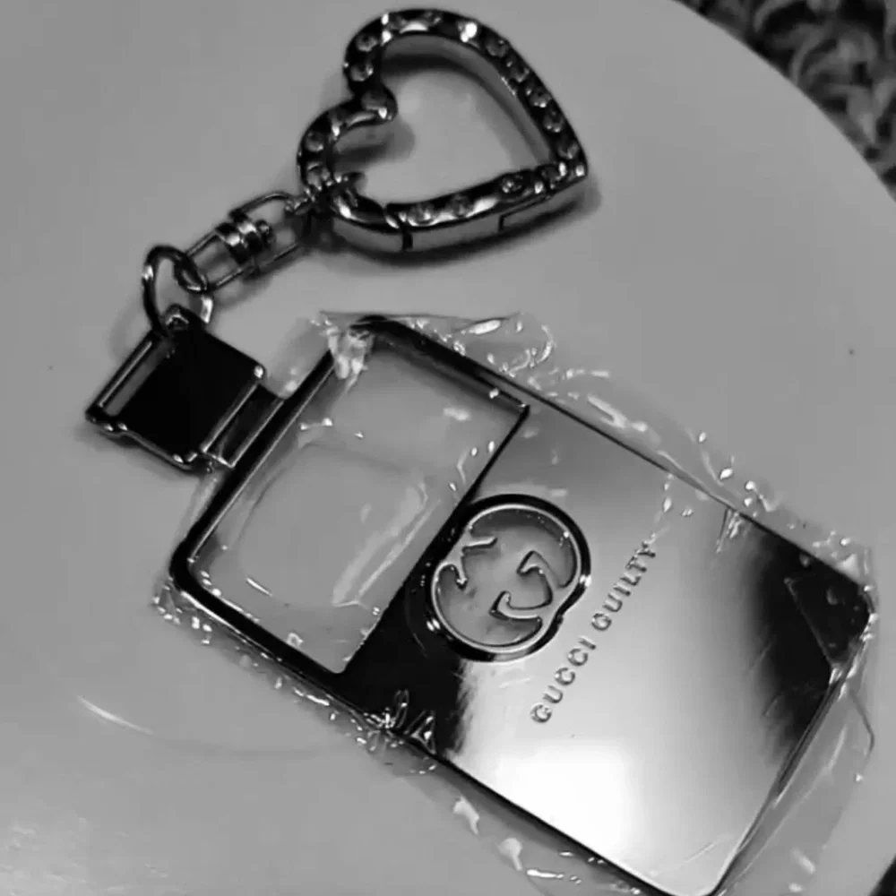 KEYCHAIN: Silver Perfume Bottle with Heart Charm, NWOT